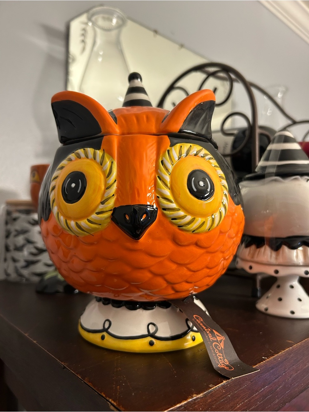 Joanna Parker Ceramic Orange Owl Cookie Jar Retired